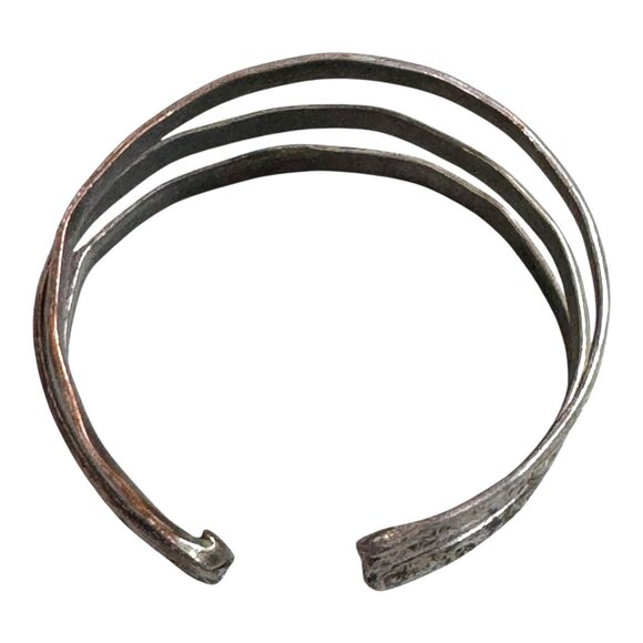 Vintage Heiroglyphics Fish Beach Handcrafted Silver Split Cuff Bracelet Hammered - Picture 10 of 10